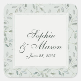 Adesivo Quadrado Sage Olive Branch Wedding Sticker