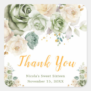 Adesivo Quadrado Sage Verde e Floral Creme Sweet Sixteen