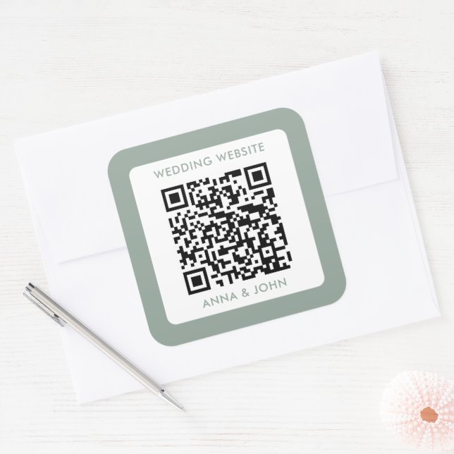 Adesivo Quadrado sage verde moderno código qr do casamento minimali (Envelope)
