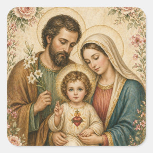 Adesivo Quadrado Sagrada Família Sagrado Coração Menino Jesus Flora