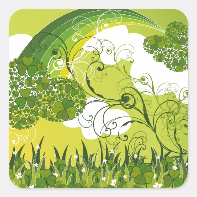 Adesivo Quadrado Saint Patrick's Day Lucky Clovers Shamrock irlandê (Frente)