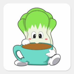 Adesivo Quadrado Salada com Taça de Café