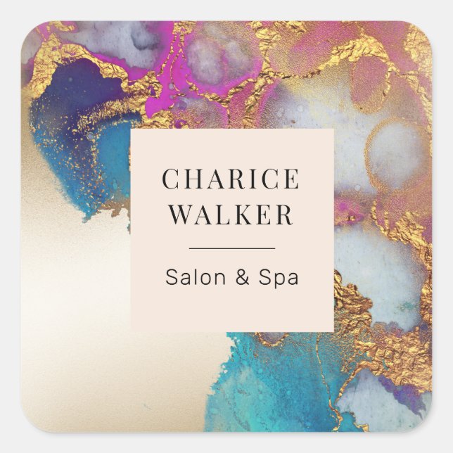 Adesivo Quadrado salão de ouro a aquarelas e monograma spa (Frente)