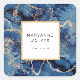 Adesivo Quadrado salão marinho azul ondas dourado marble estilist