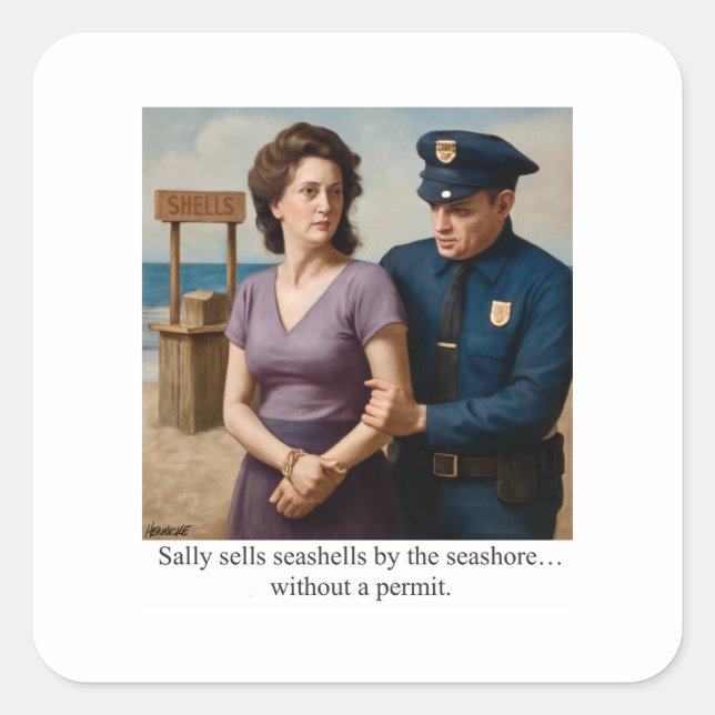 Adesivo Quadrado Sally sells seashells by the seashore (Frente)
