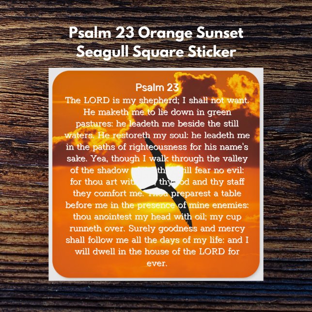 Adesivo Quadrado Salm 23 Laranja Sunset Seagull (Psalm 23 Orange Sunset Seagull Square Stickers)