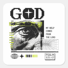 Adesivo Quadrado Salmo 121:2 Neon Lima Olho de Deus Arte CRT Glitch