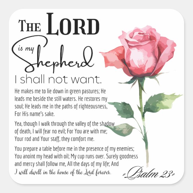 Adesivo Quadrado Salmo 23 O Senhor é a minha Flor Pastora (Frente)