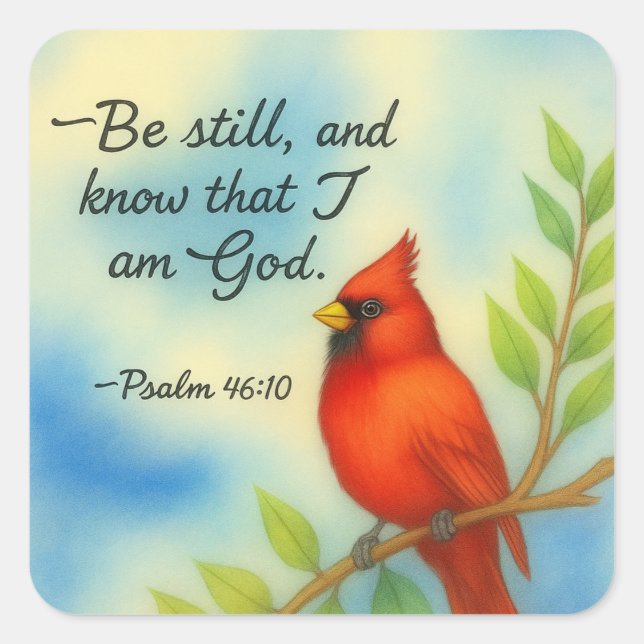 Adesivo Quadrado Salmo 46:10 Fique Parado Cardinal Vermelho Escrito (Frente)