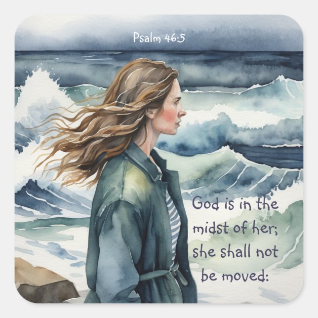 Adesivo Quadrado Salmo 46:5 Deus está no meio dela (Frente)