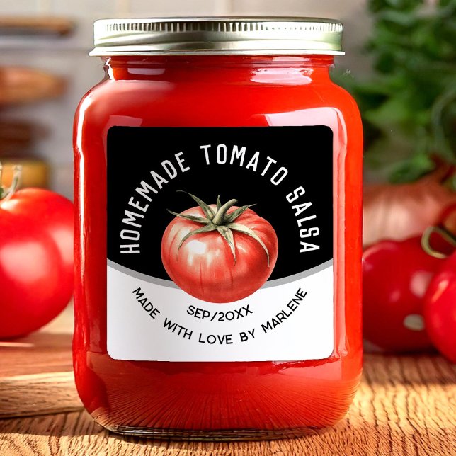 Adesivo Quadrado Salsa de tomate caseira com tomate vermelho (Criador carregado)