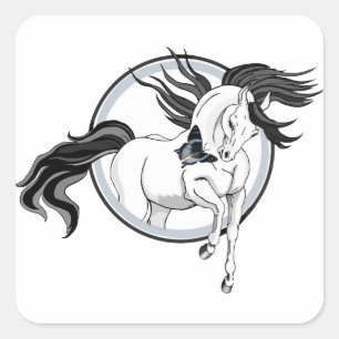 Adesivo Quadrado Saltando ~ Cavalo e borboleta