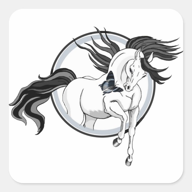 Adesivo Quadrado Saltando ~ Cavalo e borboleta (Frente)
