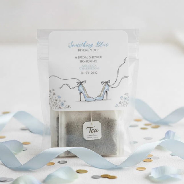 Adesivo Quadrado Saltos Azuis Claros Chá de Noiva (Light Blue Heels Bridal Shower Square Sticker
)