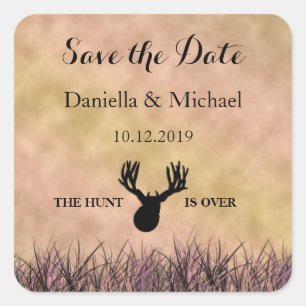 Adesivo Quadrado Salvar a data onde a caça está sobre o casamento