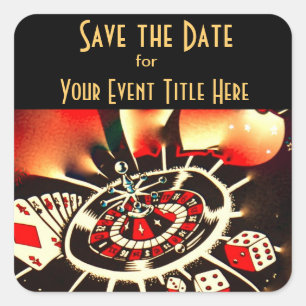 Adesivo Quadrado Salvar o evento do tema do casino da data