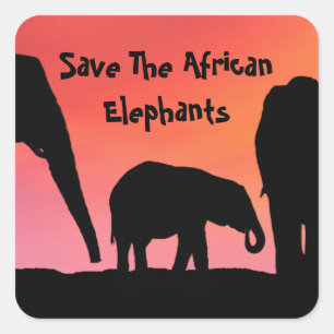Adesivo Quadrado Salvar os elefantes africanos
