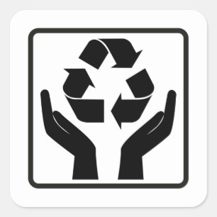 Adesivo Quadrado Salvar símbolo preto do Reciclagem da Terra