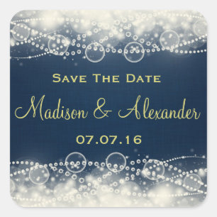 Adesivo Quadrado Salve o local legante de data e as pérolas em azul