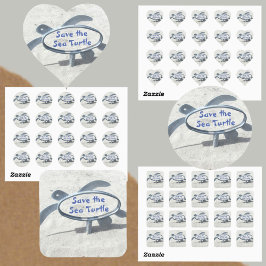 Adesivo Quadrado Salve o oceano do Dia da Tartaruga do Mar