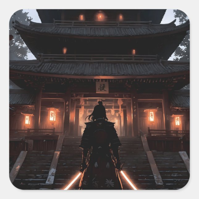 Adesivo Quadrado Samurai in front of a Japanese temple (Frente)