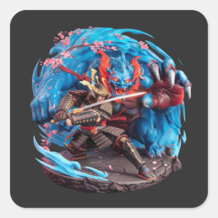 Adesivo Quadrado Samurai vs Demon Japonês Folclore Culture Oni