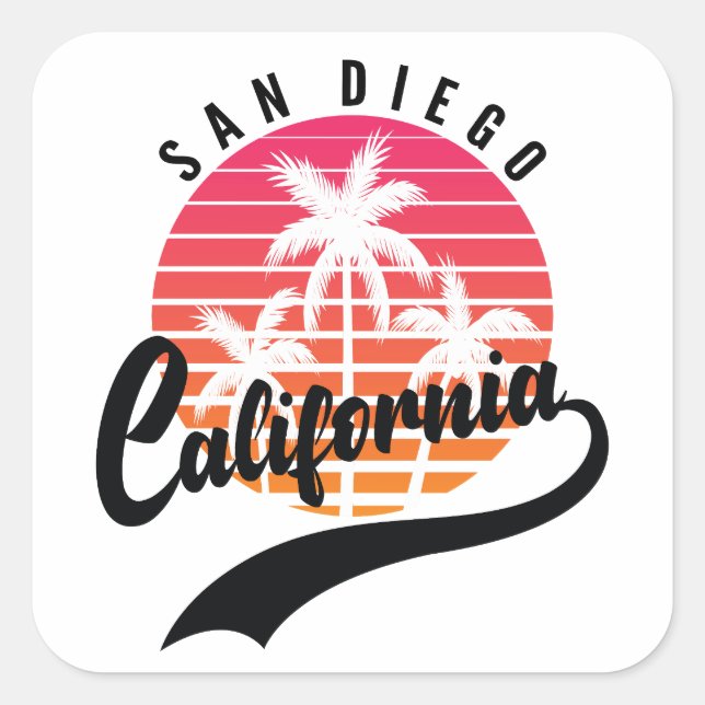 Adesivo Quadrado San Diego, California Retro Sticker (Frente)