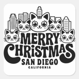 Adesivo Quadrado San Diego City California Feliz Natal Cats EUA
