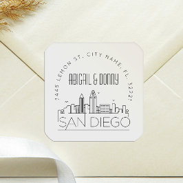 Adesivo Quadrado San Diego Wedding | Selo de Envelope Pré-Endereçad