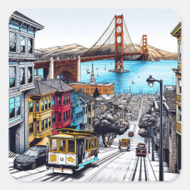 Adesivo Quadrado San Francisco, California Quic Book Style Art