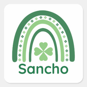 Adesivo Quadrado Sancho Nome Trevo Boho Arco-íris