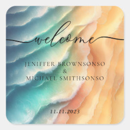 Adesivo Quadrado Sand Ocean Beach Signal Sun, cor-de-rosa azul