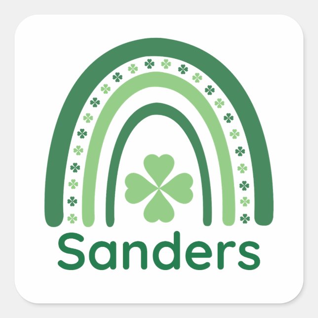 Adesivo Quadrado Sanders Name Clover Boho Rainbow (Frente)