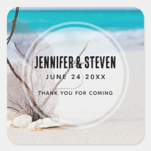 Adesivo Quadrado Sandy Beach com Casamento White Seashells