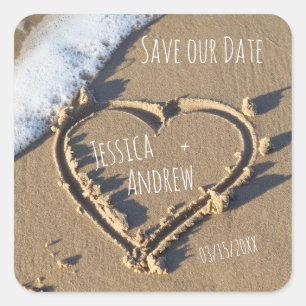 Adesivo Quadrado Sandy Beach Personalised Names Heart Salvar nossa 