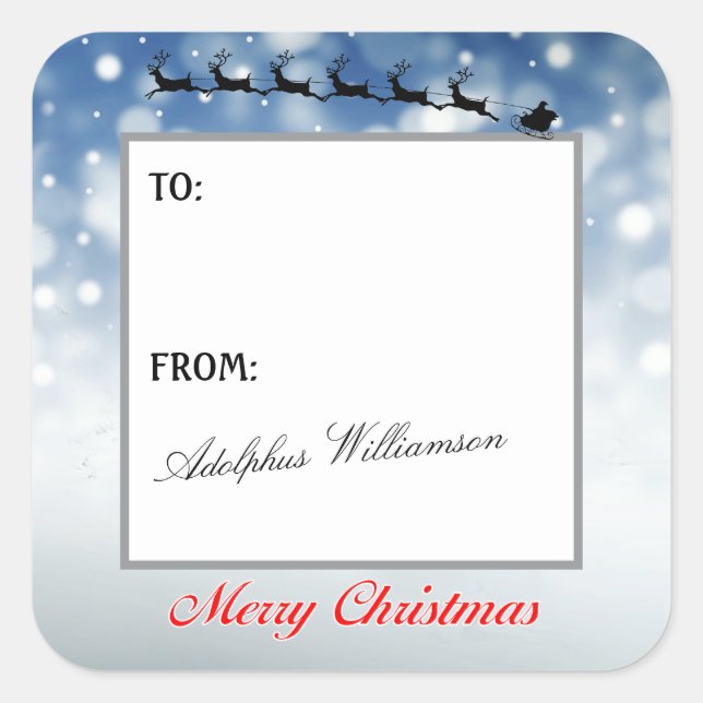 Adesivo Quadrado Santa and Reindeer Snowflakes Gift Label (Frente)