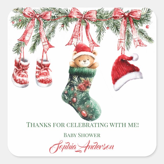 Adesivo Quadrado Santa Baby Christmas Baby Shower (Frente)