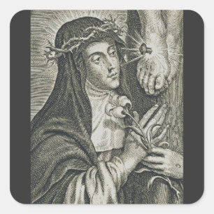 Adesivo Quadrado Santa Catarina de Siena Crucificação Arte Noir Fé