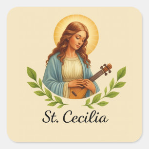 Adesivo Quadrado Santa Cecília Católica com Halo e Verde
