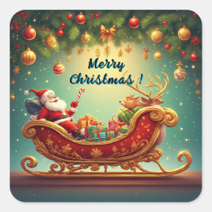 Adesivo Quadrado Santa Claus Andando à Luz com uma Reindeer
