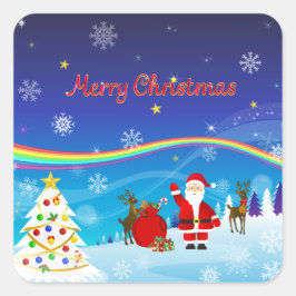 Adesivo Quadrado Santa Claus e Reindeer