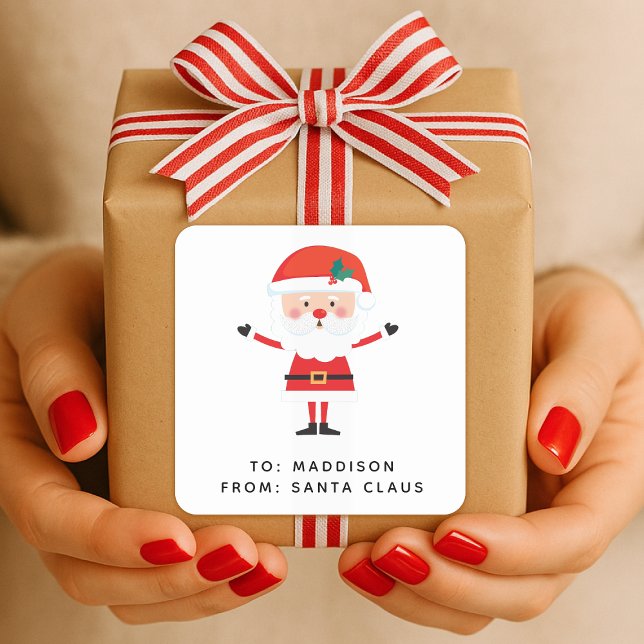 Adesivo Quadrado Santa Claus Gift Label | Christmas Present Sticker (Kids gift labels from Santa personalized with your child's name)