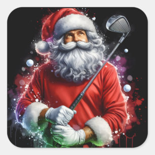 Adesivo Quadrado Santa Claus Golfing em Colorida Ataque Festivo