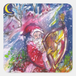 ADESIVO QUADRADO SANTA CLAUS JOGANDO HARP À LUZ DA LUZ