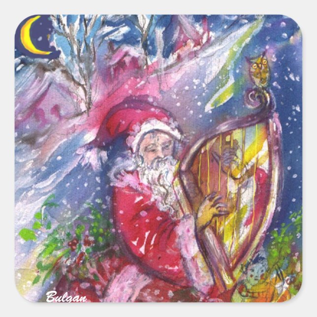 ADESIVO QUADRADO SANTA CLAUS JOGANDO HARP À LUZ DA LUZ (Frente)