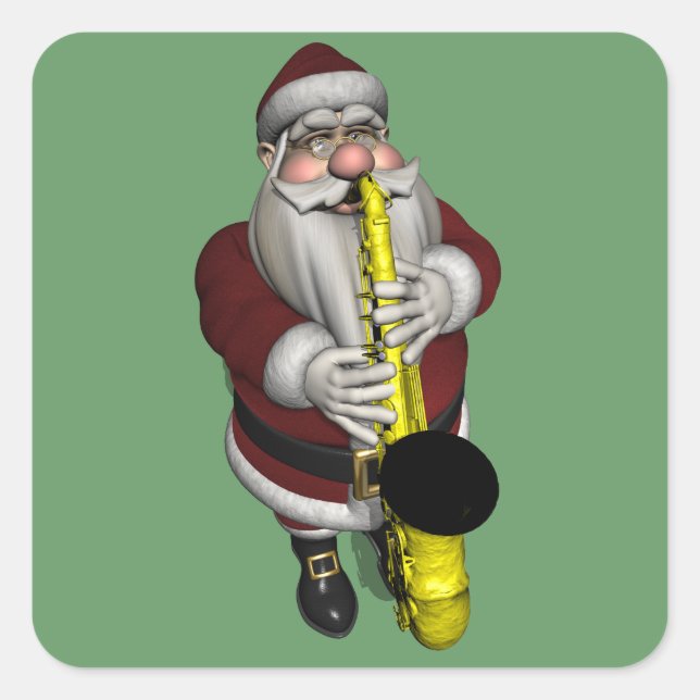 Adesivo Quadrado Santa Claus Jogando Saxofone (Frente)