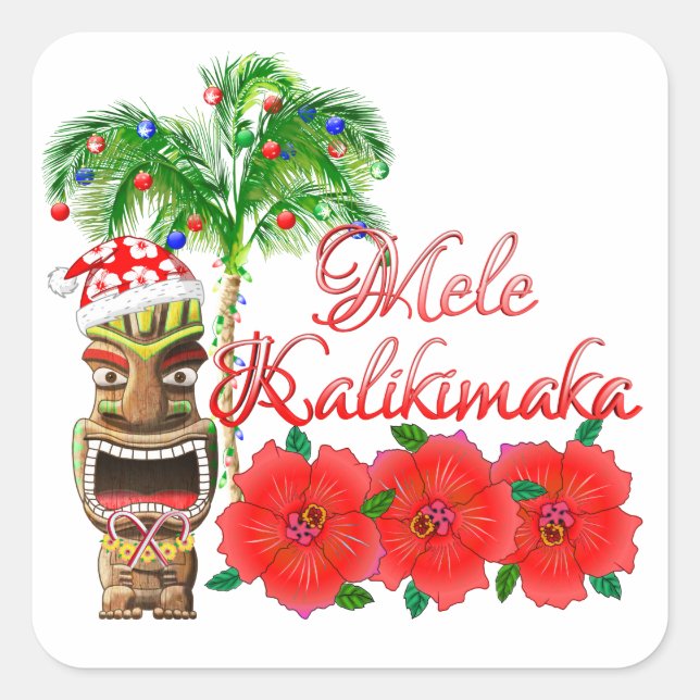 Adesivo Quadrado Santa Claus Tiki Mele Kalikimaka (Frente)