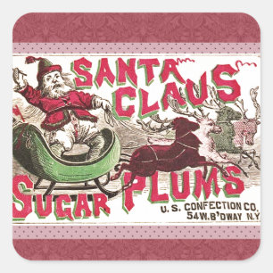 Adesivo Quadrado Santa Claus Vintage Ilustração Sleigh