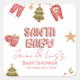 Adesivo Quadrado Santa Girl Boy Holiday Baby Shower