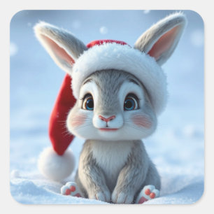 Adesivo Quadrado Santa Hat Bunny Stickers
